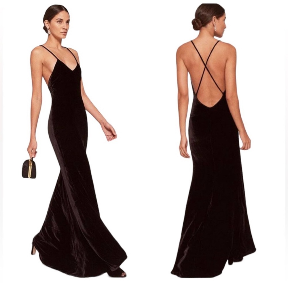 Reformation Rimini Black Velvet Dress